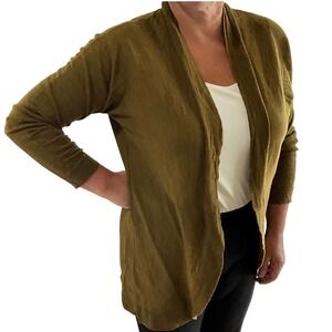 Eileen Fisher Cardigan Open Front Mustard Tan Lightweight Long Sleeve Large